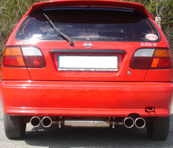 Nissan Almera Typ N15 Hatchback Endschalldämpfer Ausgang rechts/links - 2x90 Typ 13 rechts/links Nissan Almera Typ N15 Hatchback Endschalldämpfer Ausgang rechts/links - 2x90 Typ 13 rechts/links